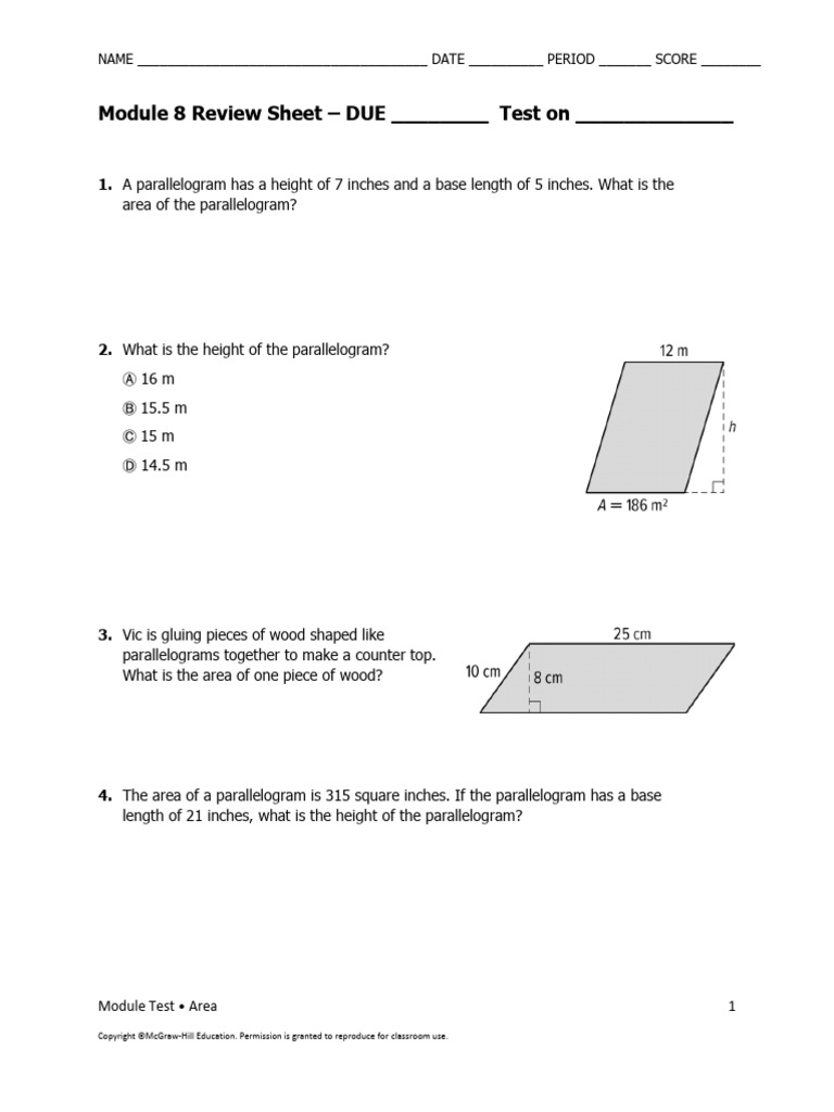 Mod 8 Review Sheet | PDF | Area | Polygon