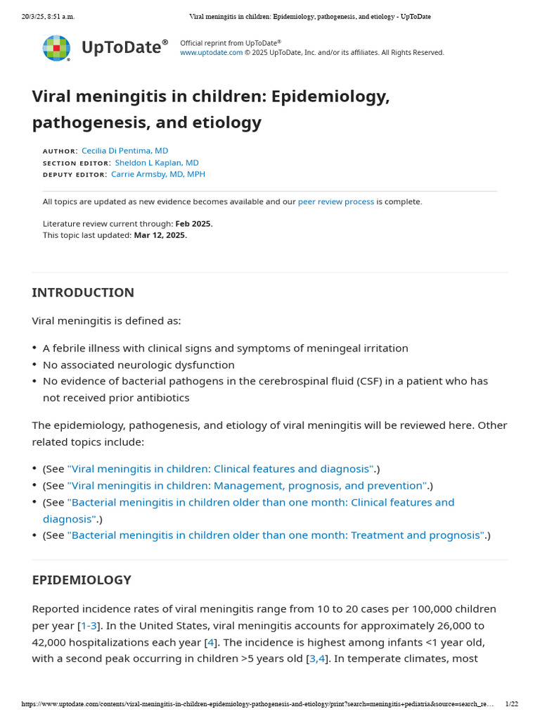 Viral Meningitis in Children: Overview | PDF | Meningitis | Infection