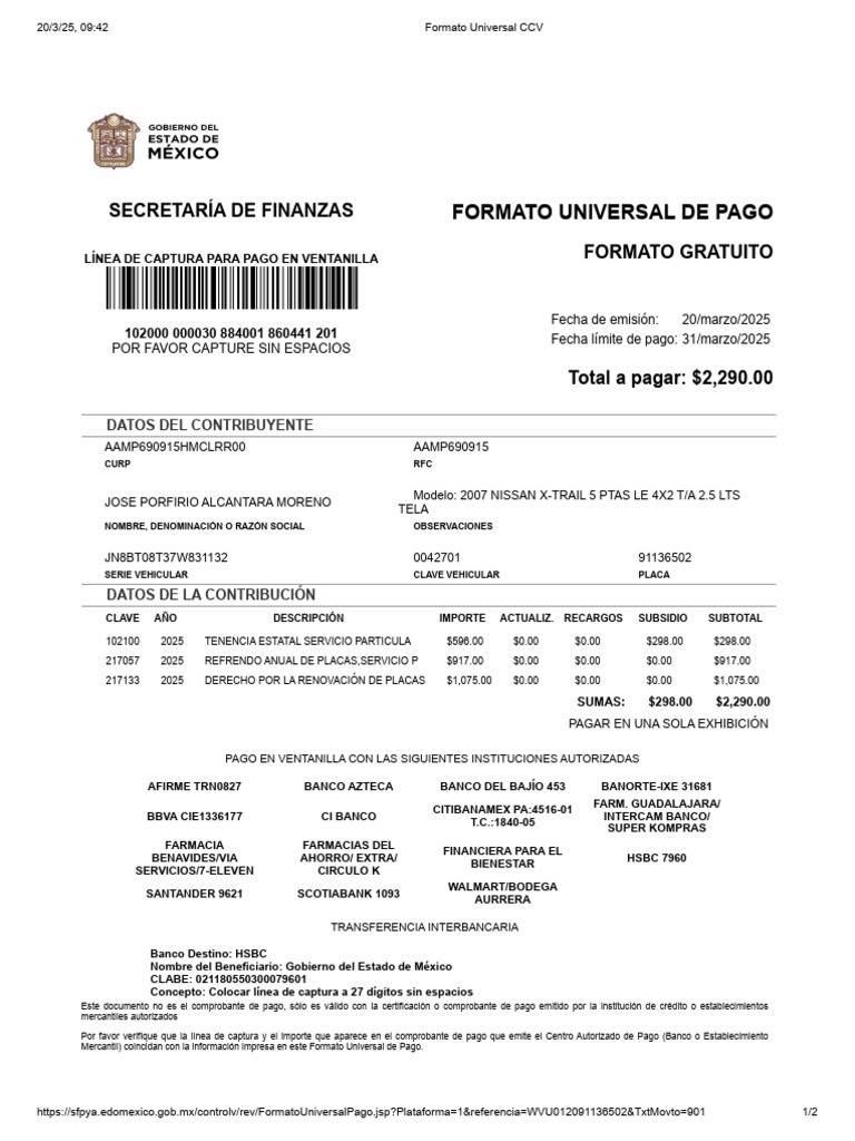 Formato Universal de Pago 2025 | PDF | Bancos | Finanzas personales