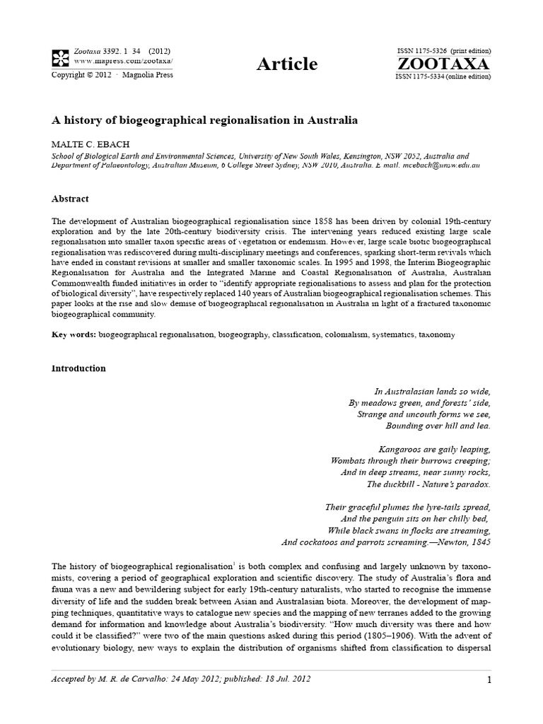A History of Biogeographical Regionalisation in Australia - Document ...