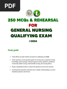 250 MCQs for General Nursing Exam (Without Answers)