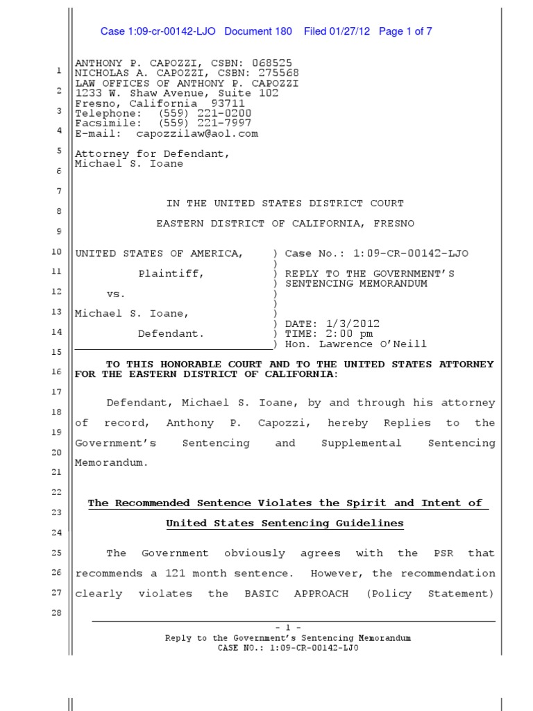 Reply to the Government's Sentencing Memorandum United States Tax