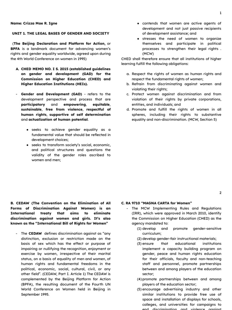 Legal Framework for Gender Equality | PDF | Woman | Convention On The ...