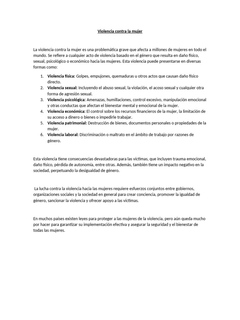 Tipos y causas de la violencia contra la mujer | PDF | La violencia ...