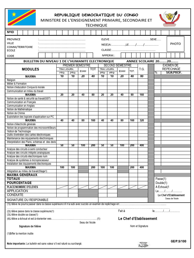 Bulletin Scolaire Électronique RDC | PDF | Électronique