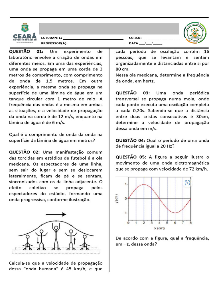 Questões de Ondulatória para 2º Ano | PDF | Ondas | Frequência