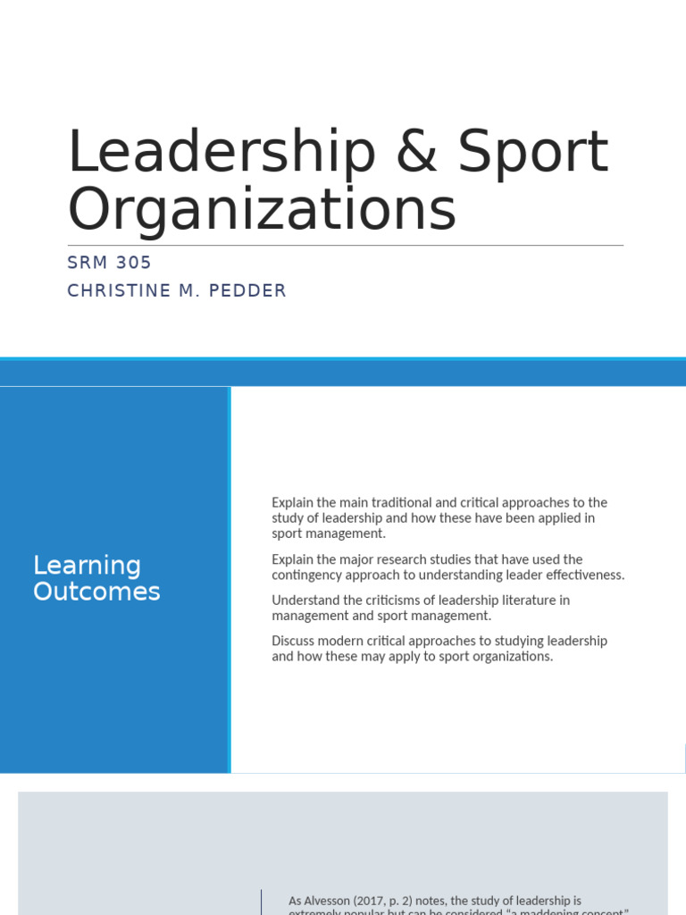 Chapter 19 Leadership and Sport Organizations S24 | PDF | Leadership ...