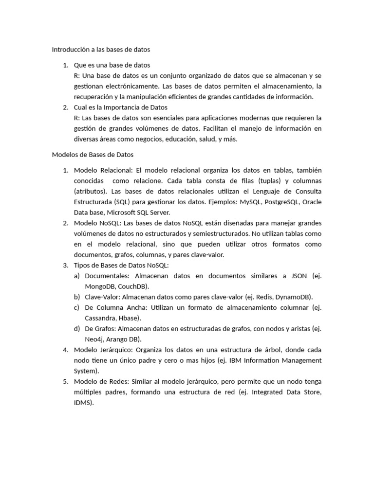 Introducción A Las Bases de Datos | PDF | Bases de datos | No Sql