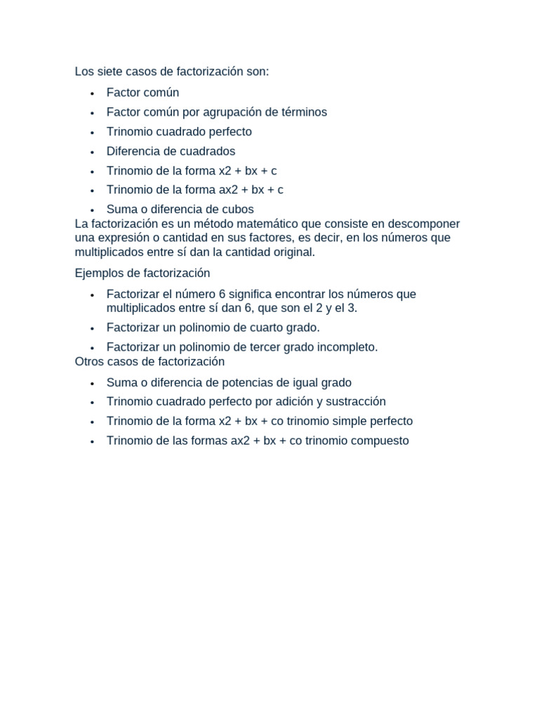 Siete Métodos de Factorización Matemática | PDF