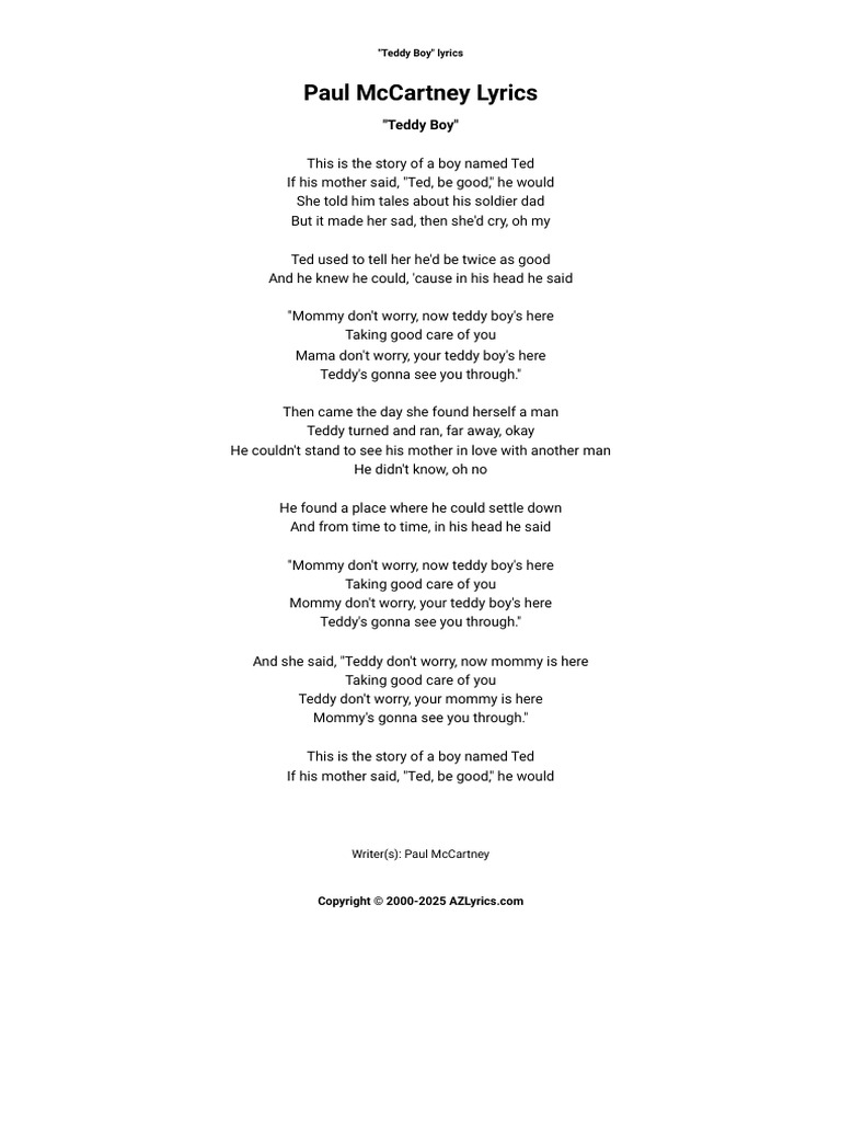 Paul McCartney - Teddy Boy Lyrics _ AZLyrics.com | PDF