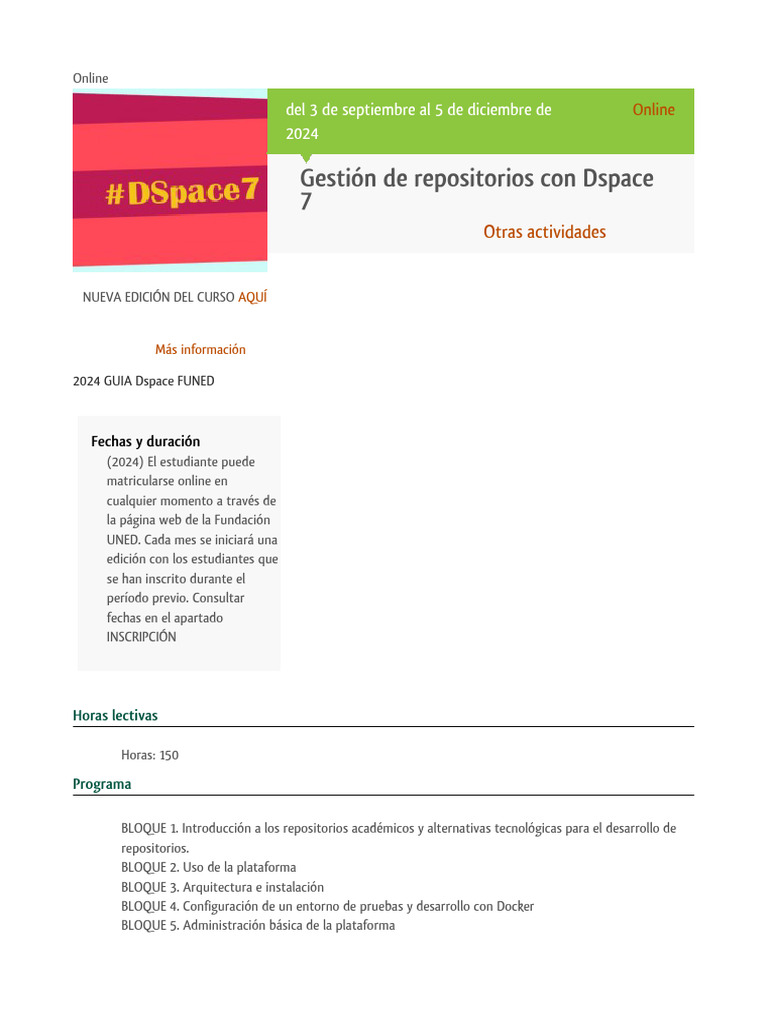 Curso Online de Gestión DSpace 2024 | PDF