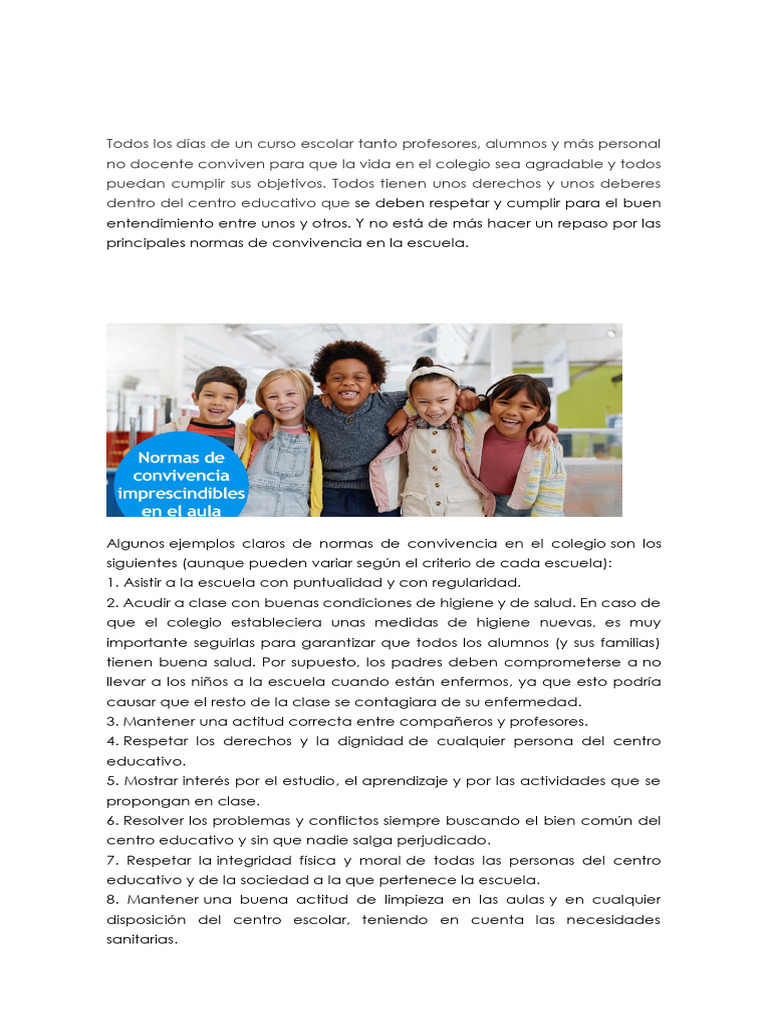 Normas de Convivencia Escolar Esenciales | PDF | Escuelas | Salón de clases