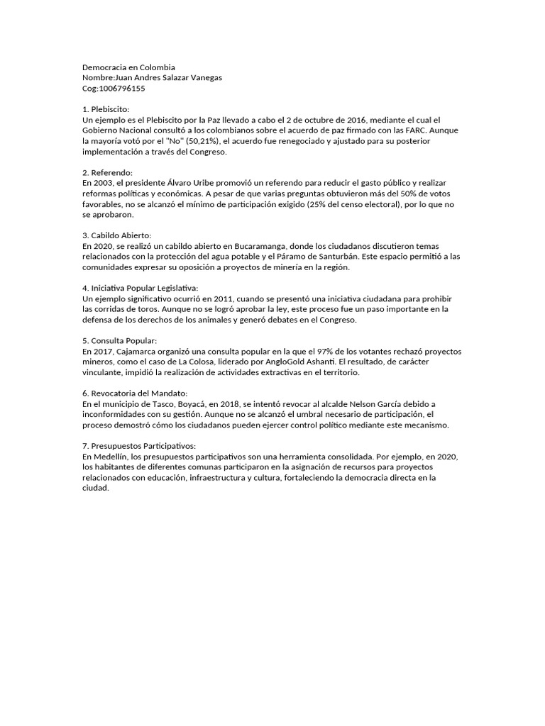 Mecanismos de Democracia en Colombia | PDF