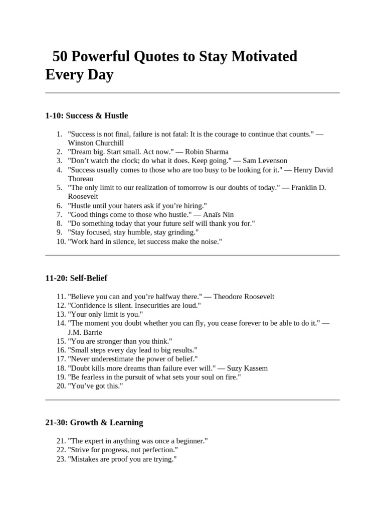 50 Motivational Quotes for Daily Inspiration | PDF