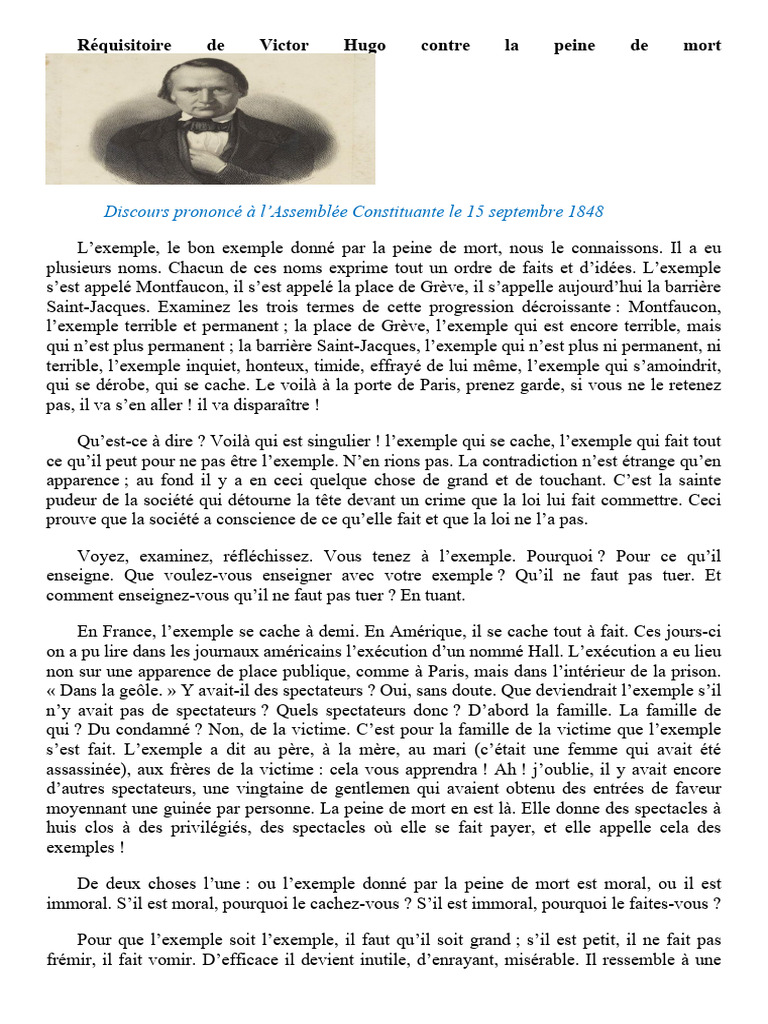 Victor Hugo : Réquisitoire contre la peine de mort | PDF | Peine capitale