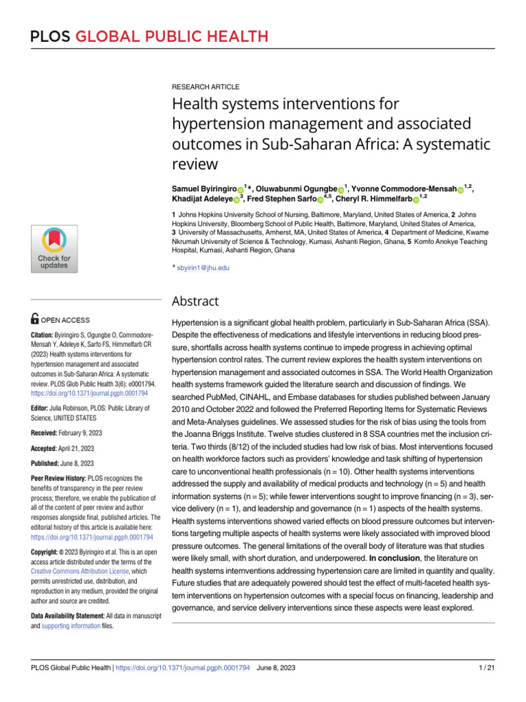 Journal PGPH 0001794 | PDF | Hypertension | Systematic Review