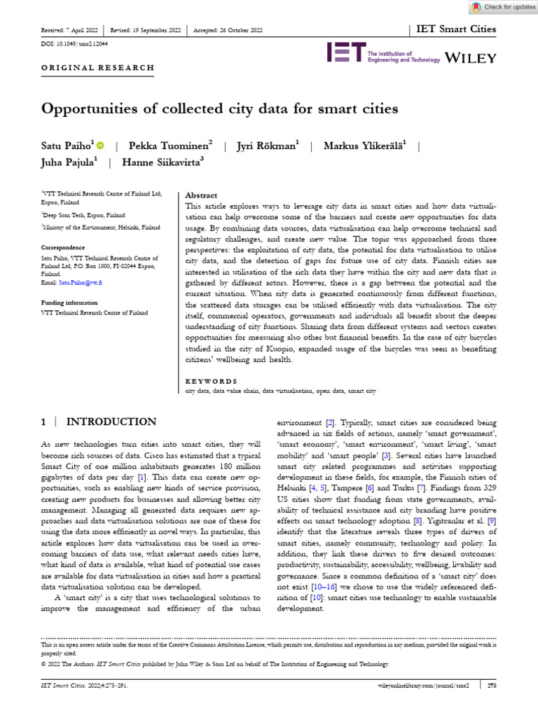Opportunities of Collected City Data For Smart Cities | PDF | Databases ...