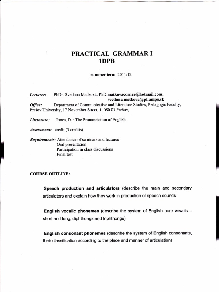 Practical Grammar I Course Overview | PDF | Language Arts & Discipline ...