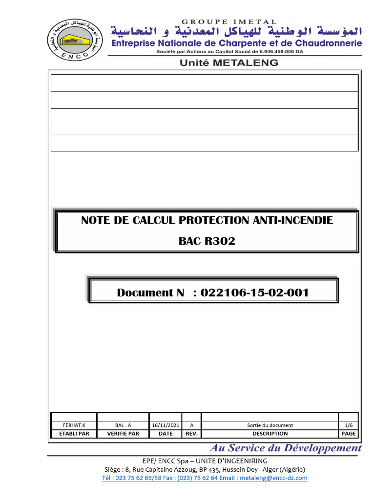Note de calcul anti-incendie Bac R302 | PDF