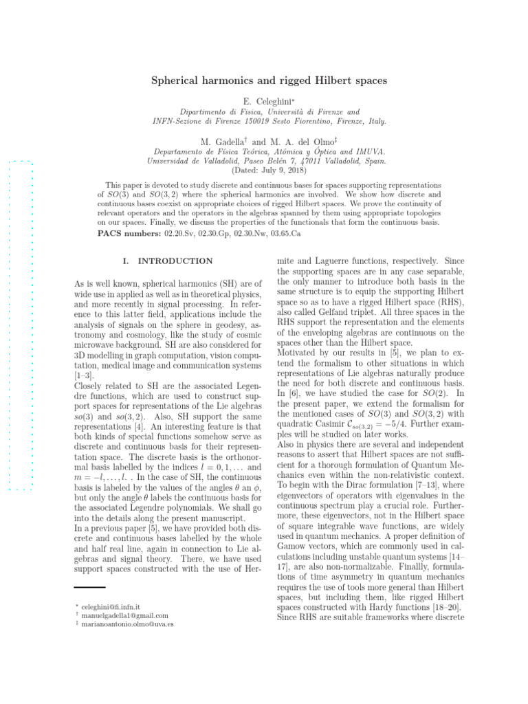 Spherical Harmonics in Rigged Hilbert Spaces | PDF | Hilbert Space ...