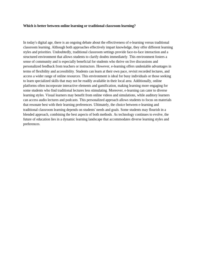 Online vs. Traditional Learning Methods | PDF | Educational Technology ...