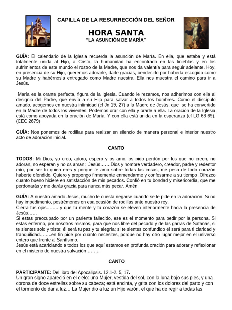 Hora Santa: La Asunción de María | PDF | María, madre de Jesús | Cristo ...
