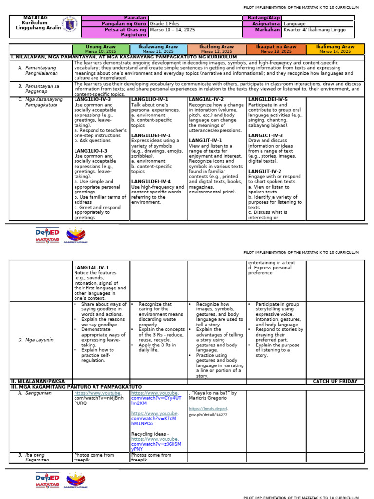 MATATAG K-10 Curriculum Pilot Guide | PDF | Symbols | Storytelling