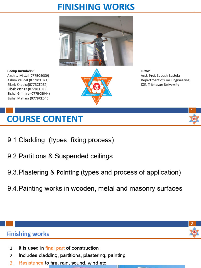Finishing Works in Civil Engineering | PDF | Paint | Plaster