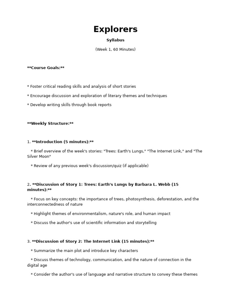 Explorers Course Syllabus: Week 1 | PDF