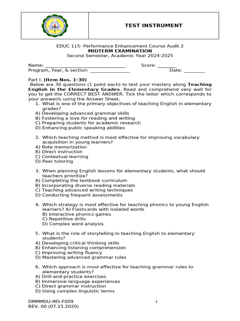 Educ105 Midterm Exam 2025 | PDF | Science | Language Education
