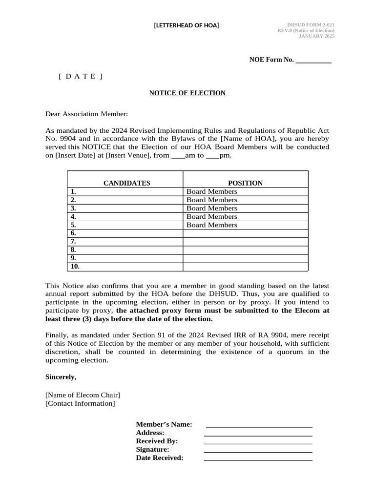 HOA Election Notice and Details | PDF