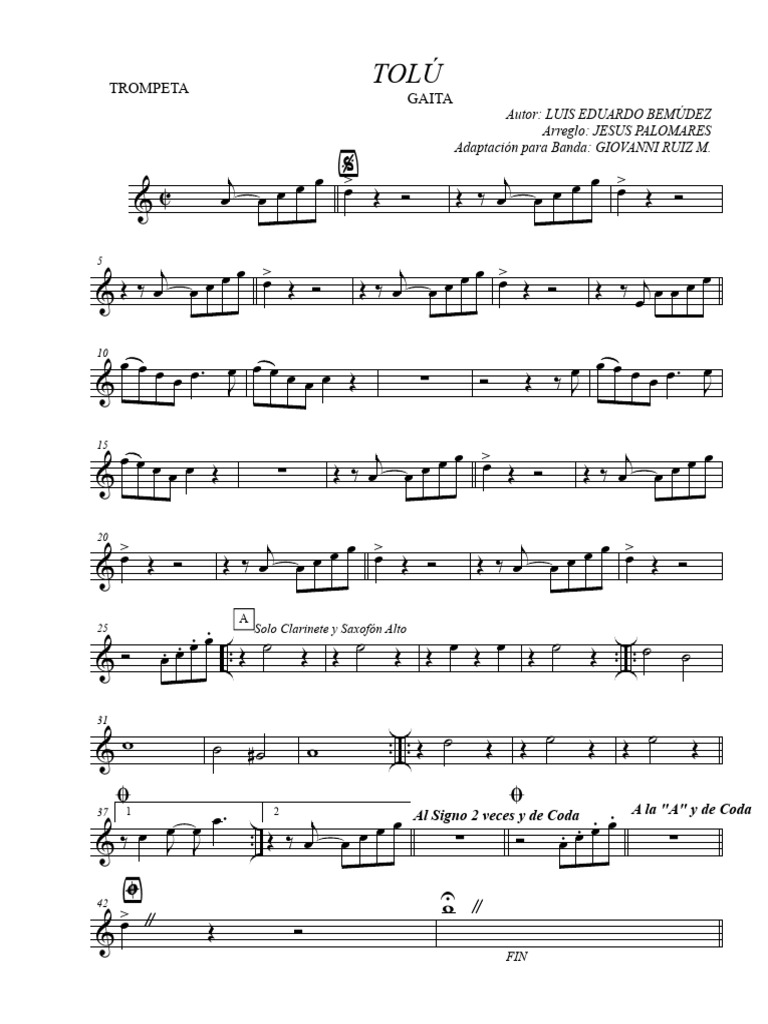 Arreglo Musical para Clarinete y Saxofón | PDF | Instrumentos de viento ...