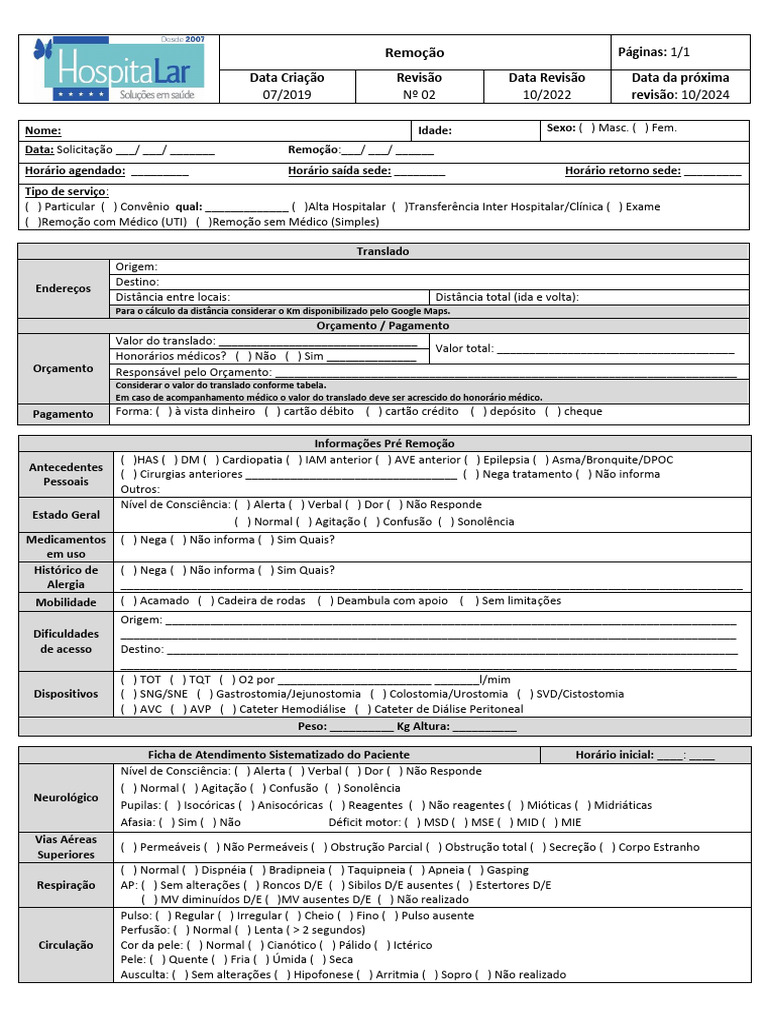 Ficha de Remoção de Pacientes | PDF | Medicina Clínica | Especialidades ...