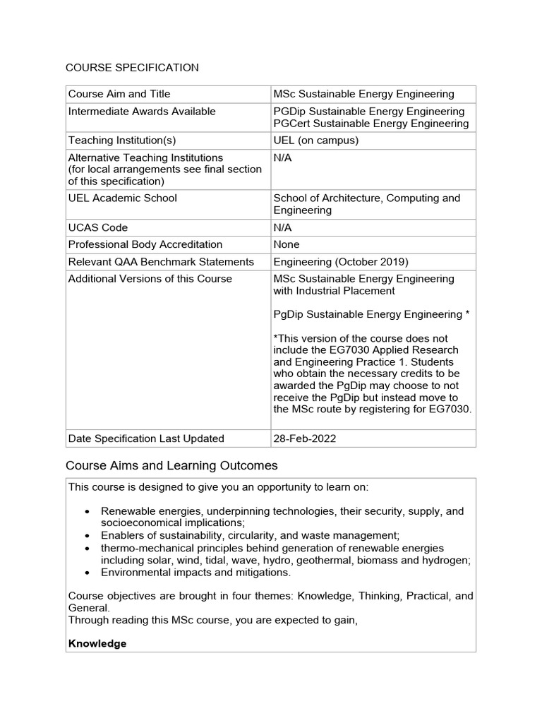 MSc Sustainable Energy Engineering Overview | PDF | Sustainable Energy ...