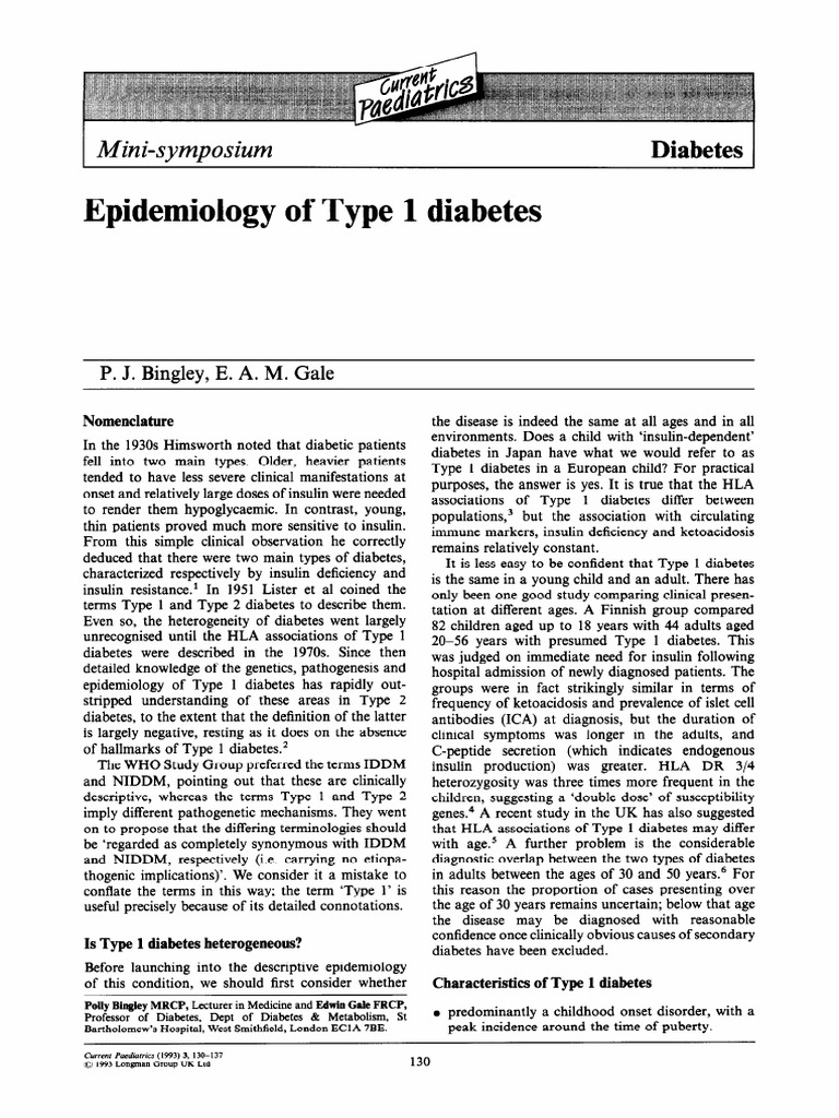 Epidemiology of Type 1 Diabetes Insights | PDF | Diabetes | Infection