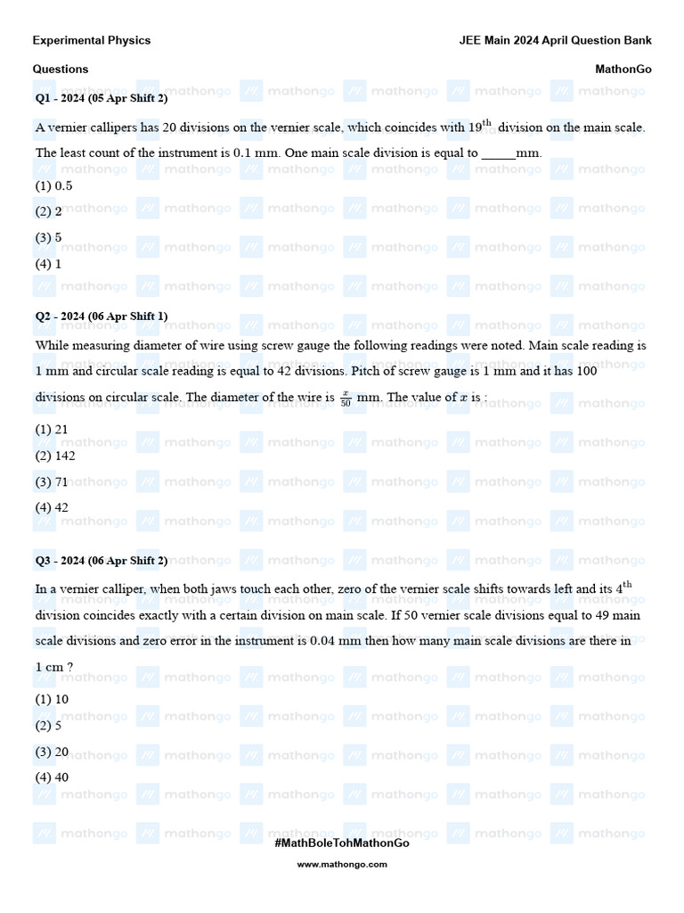 Experimental Physics - JEE Main 2024 April Question Bank - MathonGo | PDF