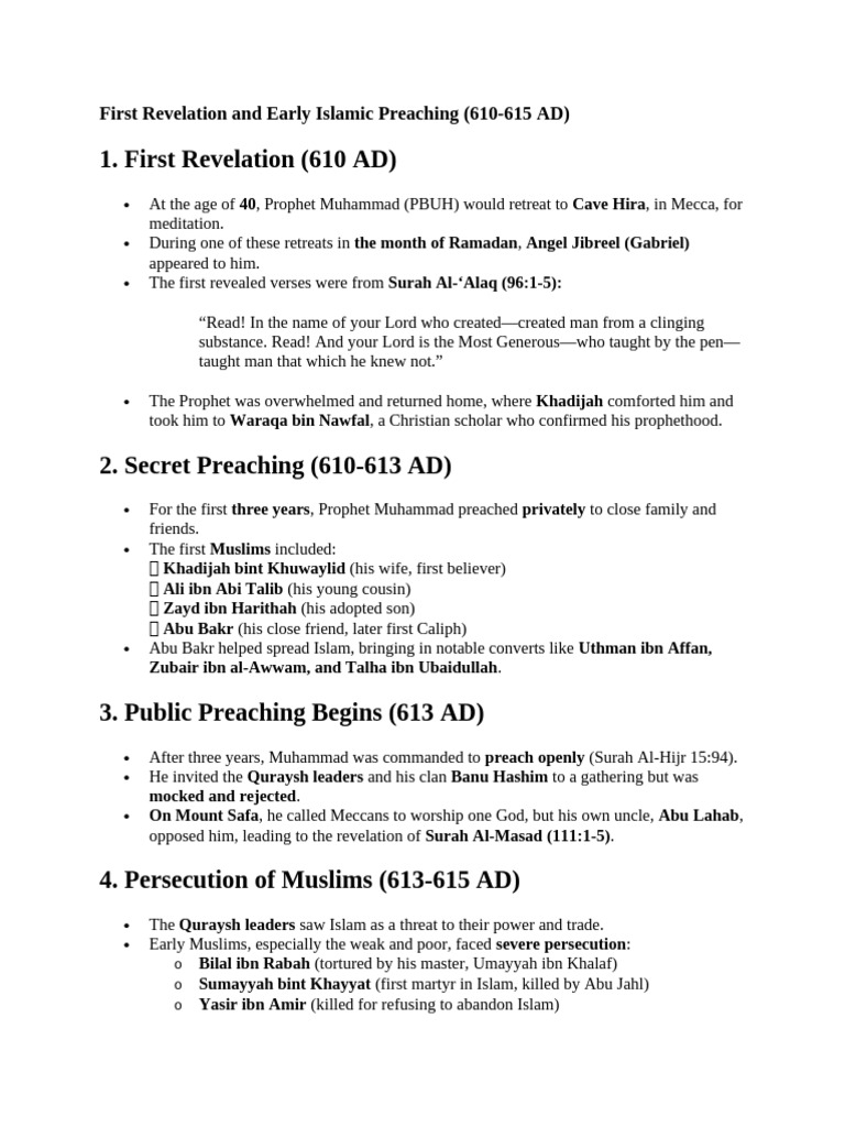 4 First Revelation and Early Islamic Preaching | PDF | Muhammad ...