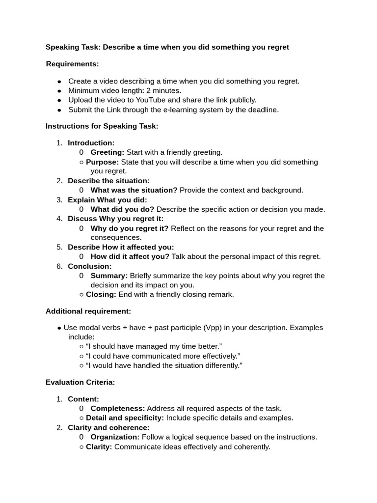 Regret: A Personal Reflection Video | PDF | Grammar | Communication