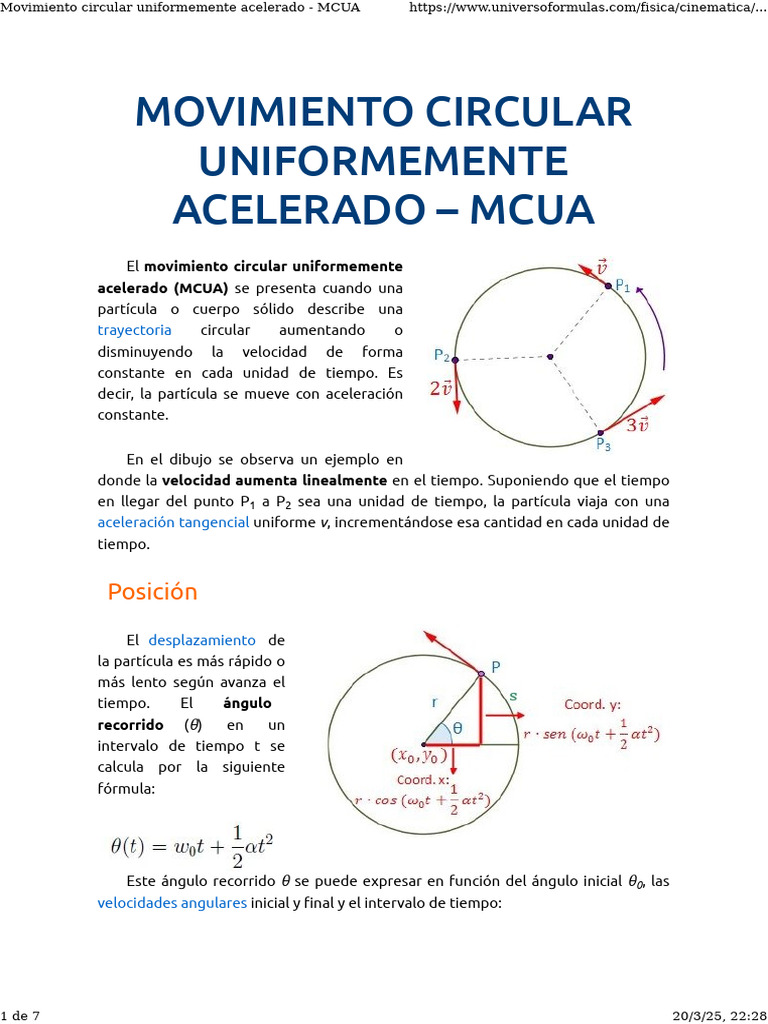 Movimiento Circular Uniformemente Acelerado | PDF | Aceleración | Velocidad