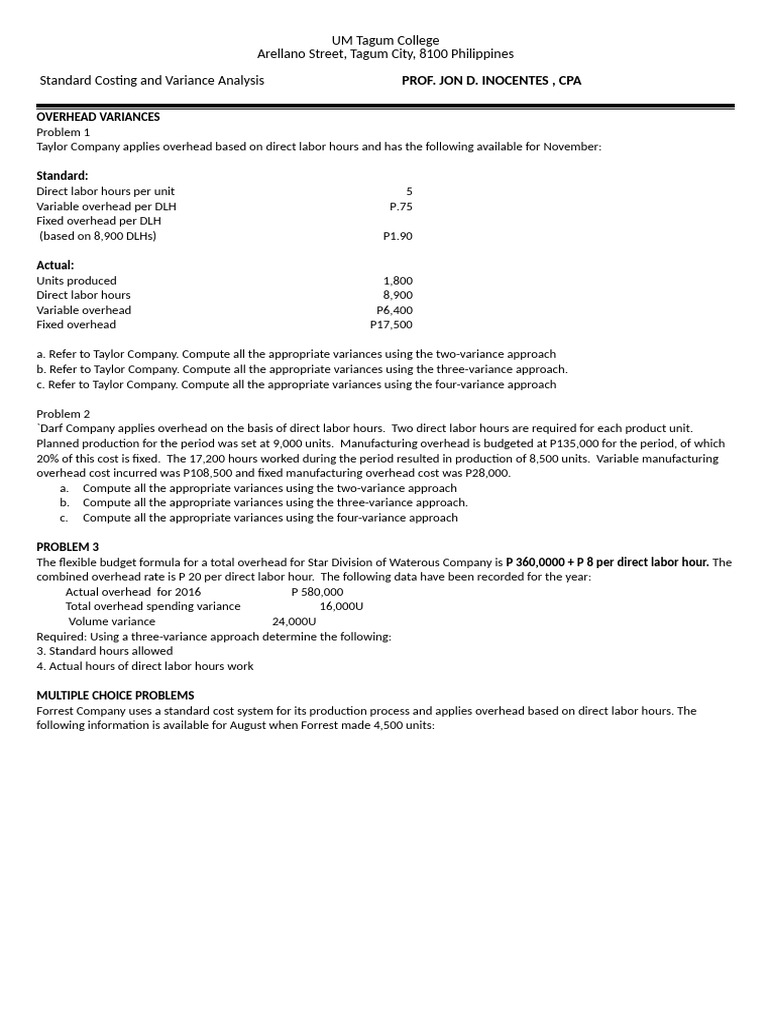 Overhead Variance Analysis Examples | PDF | Variance | Business Economics