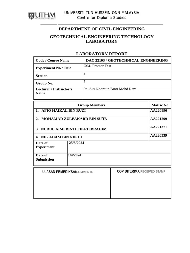 U04 Proctortestlabreportg5 | PDF | Soil Science