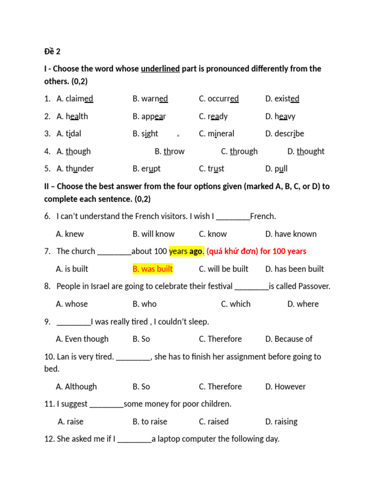 English Language Practice Test 2 | PDF | Supermarket