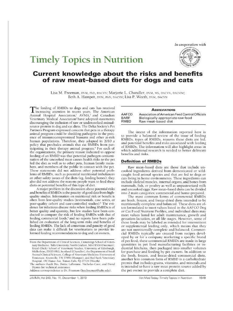 Picture of Current Knowledge About The Risks and Benefits of Raw Meat-Based Diets ...