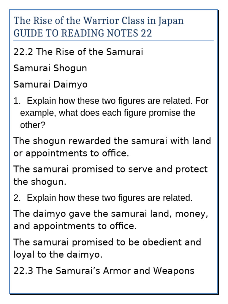 Read Notes 22 Answers | PDF | Samurai
