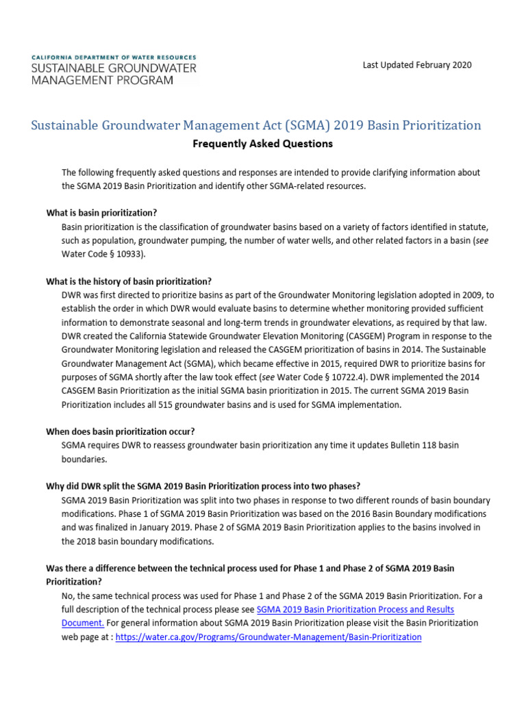 Sgma Basin Prioritization 2019 - Faqs | PDF | Groundwater | Hydrology