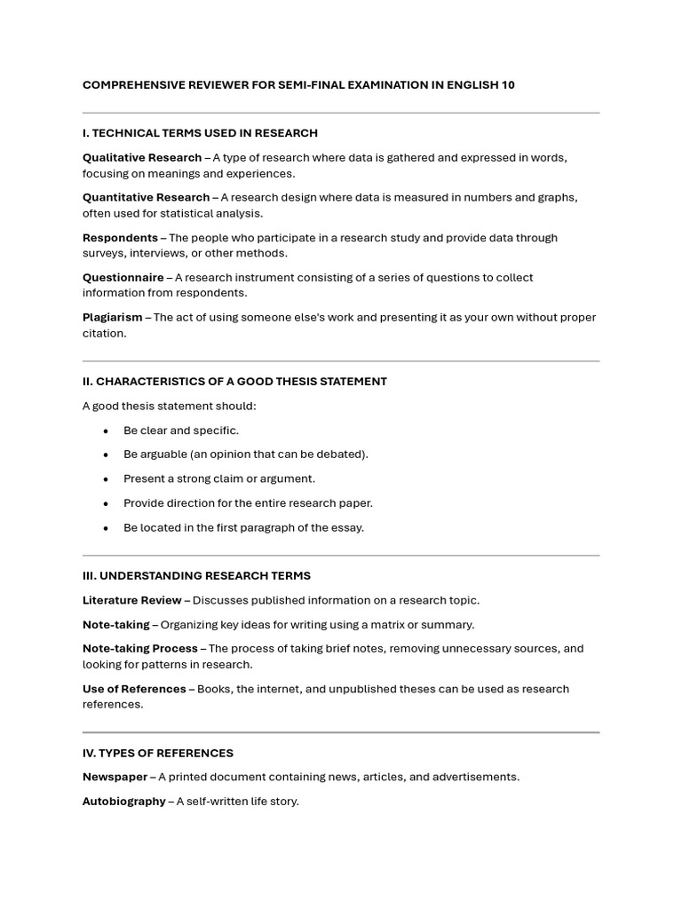 English 10 Exam Reviewer Guide | PDF | Critical Thinking | Data