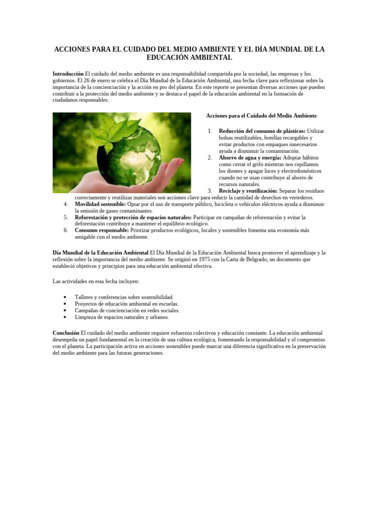 ACCIONES PARA EL CUIDADO DEL MEDIO AMBIENTE Y EL DÍA MUNDIAL DE LA ...