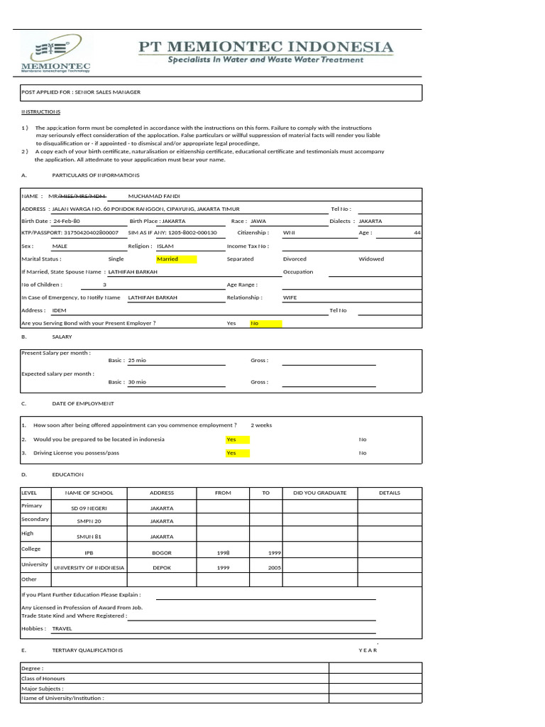 Senior Sales Manager Application Form | PDF | Justice | Crime & Violence