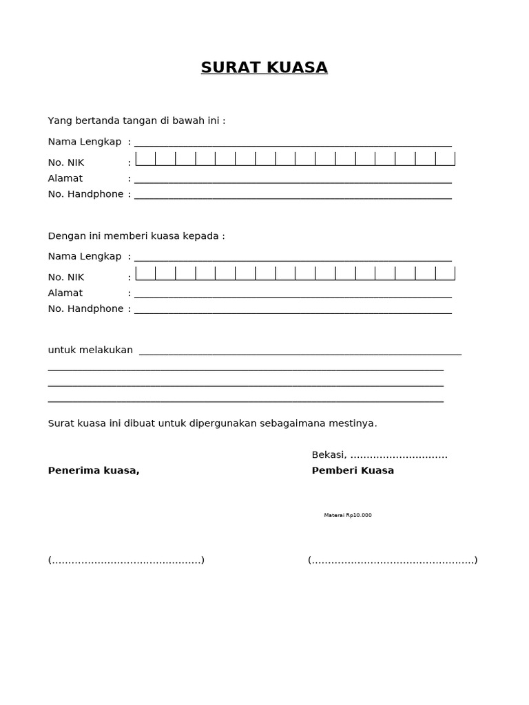 Format Surat Kuasa Standar | PDF