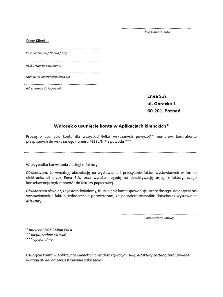 ENEAwzor Wniosku o Usuniecie Konta W Aplikacjach Klienckich - 15012025 ...